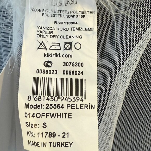 Kikiriki FeatherTrimmed Sheer Mesh Wide Sleeve Long Robe Size Small Off White NW - Picture 7 of 8